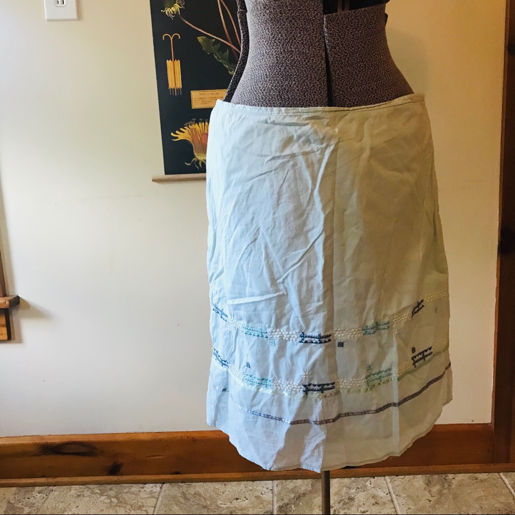100% Cotton Light Teal Skirt With Stitch Appliqu